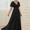 Womens Evening Dresses V Neck Short Sleeves A-line Glitter Formal Dresses 50159