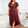 Plus Size 1X-4X Sequin Embroidery Formal Long Dress Glitter Side Slit A Line Dresses Prom Wedding Evening Gown
