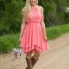 Halter Chiffon Bridesmaid Dresses for Wedding A Line Ruffle Formal Evening Gowns