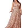 Plus Size Sleeveless Glitter Sequined Womens Long Formal Gown Aline Wedding Guest Dress Floor Length Evening Dresses