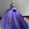 Lace Quinceanera Dresses Ball Gown Puffy Sparkly Tulle 3D Floral Sweet 16 Dresses Off Shoulder Party Gowns Y130