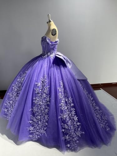Lace Quinceanera Dresses Ball Gown Puffy Sparkly Tulle 3D Floral Sweet 16 Dresses Off Shoulder Party Gowns Y130