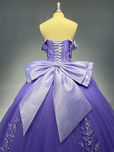 Lace Quinceanera Dresses Ball Gown Puffy Sparkly Tulle 3D Floral Sweet 16 Dresses Off Shoulder Party Gowns Y130