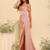Off Shoulder Satin Bridesmaid Dress Long Mermaid Corset Prom Dress for Women Formal Gown with Slit