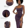 Sparkly Cocktail Dresses for Women Tummy Control Formal Shapewear Dress Square Neck Ruched Midi Dress Side Slit
