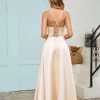 Women Satin Black Prom Formal Dress Elegant Slit Wedding Guest Evening Gown Party Dress Gala with Pocket