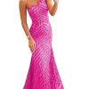 Hot Pink Prom Dresses for Teens Sequin Mermaid One Shoulder Wedding Party Evening Gown Long Sparkly 10