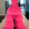 2025 Ball Gown High Low Prom Homecoming Cocktail Dresses Strapless Layers Tulle Ruffle