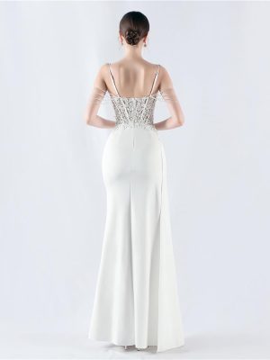 Women's Spaghetti Straps Deadening Lace Floral Mermaid Prom Dress Wedding Dress Elegant Formal Evening Gown