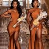 One Shoulder Mermaid Bridesmaid Dresses for Wedding Long Prom Dresses Bodycon Formal Party Gowns with Slit