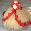 2025 Ball Gown Sheer Neck Flower Girl Dresses for Wedding Party with Big Bows at Back