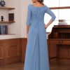 Chiffon Mother of The Bride Dresses for Wedding with 3/4 Sleeves Long Ruched Applique Formal Dress RS111