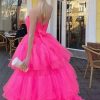 2025 Ball Gown High Low Prom Homecoming Cocktail Dresses Strapless Layers Tulle Ruffle