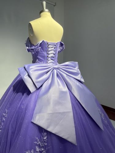 Lace Quinceanera Dresses Ball Gown Puffy Sparkly Tulle 3D Floral Sweet 16 Dresses Off Shoulder Party Gowns Y130