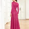 Glitter Sequin Formal Evening Gown Long Sleeve V Neck Wedding Guest Dress for Women