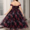 Womens Wedding Guest 2025 Elegant Classy Off The Shoulder Dress Floral Sleeveless Tulle Split Cocktail Party Maxi Dresses
