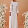 Women's V Neck Long Sleeves Floor Length Ruched Chiffon Formal Dress 00461
