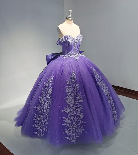 Lace Quinceanera Dresses Ball Gown Puffy Sparkly Tulle 3D Floral Sweet 16 Dresses Off Shoulder Party Gowns Y130
