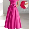 Womens Off The Shoulder Satin Mother of The Bride Dresses with Bow Tea Length Formal Gowns Evening Dress