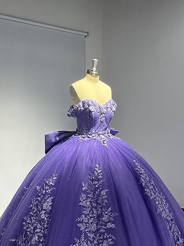 Lace Quinceanera Dresses Ball Gown Puffy Sparkly Tulle 3D Floral Sweet 16 Dresses Off Shoulder Party Gowns Y130
