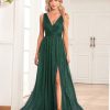 Long Glitter Tulle Evening Gowns with Slit A Line Sleeveless Formal Dress for Women LNR002