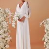 Women's V Neck Long Sleeves Floor Length Ruched Chiffon Formal Dress 00461