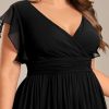 Women's Summer Chiffon Ruffles Sleeve Pleated Back Cutout Plus Size Bridesmaid Dresses Formal Gowns