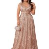 Plus Size Sleeveless Glitter Sequined Womens Long Formal Gown Aline Wedding Guest Dress Floor Length Evening Dresses