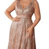 Plus Size Sleeveless Glitter Sequined Womens Long Formal Gown Aline Wedding Guest Dress Floor Length Evening Dresses