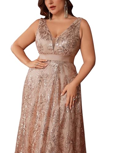 Plus Size Sleeveless Glitter Sequined Womens Long Formal Gown Aline Wedding Guest Dress Floor Length Evening Dresses