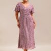 Women's V Neck Short Sleeves Bodycon Sequin Maxi Plus Size Formal Dresses