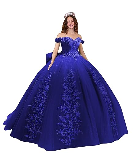 Lace Quinceanera Dresses Ball Gown Puffy Sparkly Tulle 3D Floral Sweet 16 Dresses Off Shoulder Party Gowns Y130