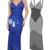 Corset Dress Built in Shapewear Bodycon Cocktail Dresses for Women Wedding Guest Deep V Neck Mesh Ruched Maxi Dress