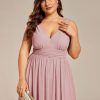 V Neck Sleeveless Pleated Chiffon Maxi Plus Size Formal Dresses for Women Bridesmaid Dresses 09016-DA