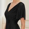 Womens Evening Dresses V Neck Short Sleeves A-line Glitter Formal Dresses 50159