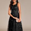 Women's Sequin Sparkly Crew Neck Short Sleeve Tea Length Evening Dress 20736