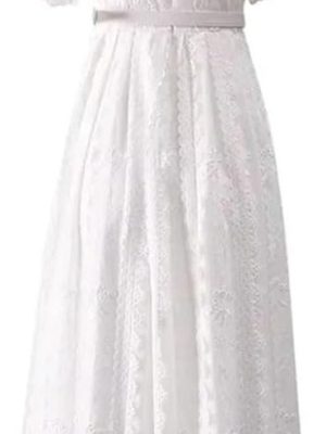 Women's Vintage Flower Embroidery Lace Princess Dress Solid Color Elegant Formal Dress for Women