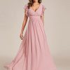 Women's Flowy Chiffon A Line Ruffles Sleeves Back Cutout Bridesmaid Dresses 01819