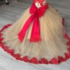 2025 Ball Gown Sheer Neck Flower Girl Dresses for Wedding Party with Big Bows at Back