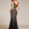41tYNyWa4AL.jpg Women's Formal Dress Sequin Tulle Double V-Neck Sleeveless Mermaid Long Evening Dress 07886