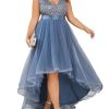 Womens Double V Neck A Line High Low Sequin Tulle Plus Size Formal Dresses for Curvy Women 0147A-DA