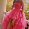 2025 Ball Gown High Low Prom Homecoming Cocktail Dresses Strapless Layers Tulle Ruffle