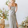 Women's Cowl Neck Velvet Bridesmaid Dresses Long Modern Formal Wedding Guest Dress with Side Slit M005