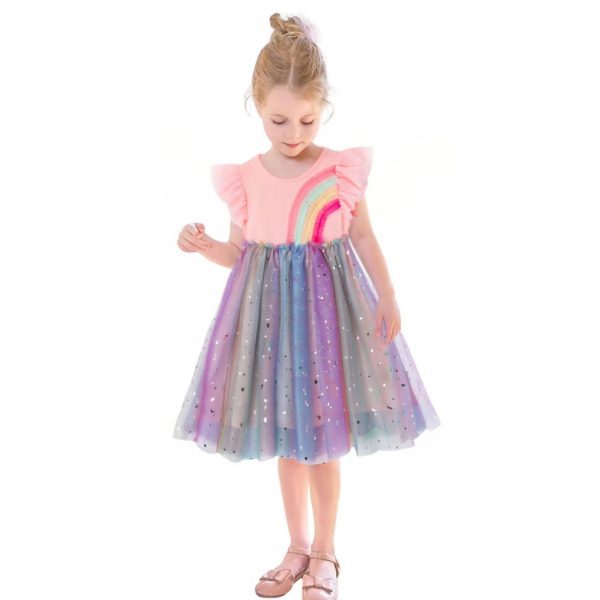 Girl Easter Dresses Short Ruffle Sleeve Cotton Tulle Tutu Birthday Party Dresses
