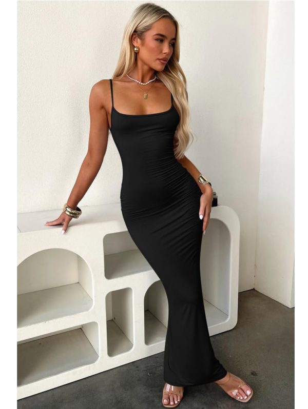 Women's Summer Casual Slip Maxi Dress Sexy Spaghetti Strap Bodycon Long Dresses