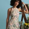 Women's Garden Embroidered Mesh Halter Midi Dress-Perfect for Wedding Guest & Special Occasions