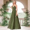 Sexy Backless Maxi Formal Dress for Women with Sequin, Sleeveless Pleated Evening Gowns for Wedding and Cocktail