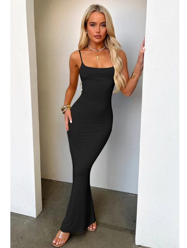 Women's Summer Casual Slip Maxi Dress Sexy Spaghetti Strap Bodycon Long Dresses