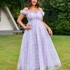 Womens Wedding Guest 2025 Elegant Classy Off The Shoulder Dress Floral Sleeveless Tulle Split Cocktail Party Maxi Dresses