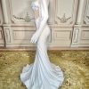 White Satin Crystals Mermaid Prom Evening Wedding Party Dress Celebrity Pageant Wedding Guest Gown Bridal Gown